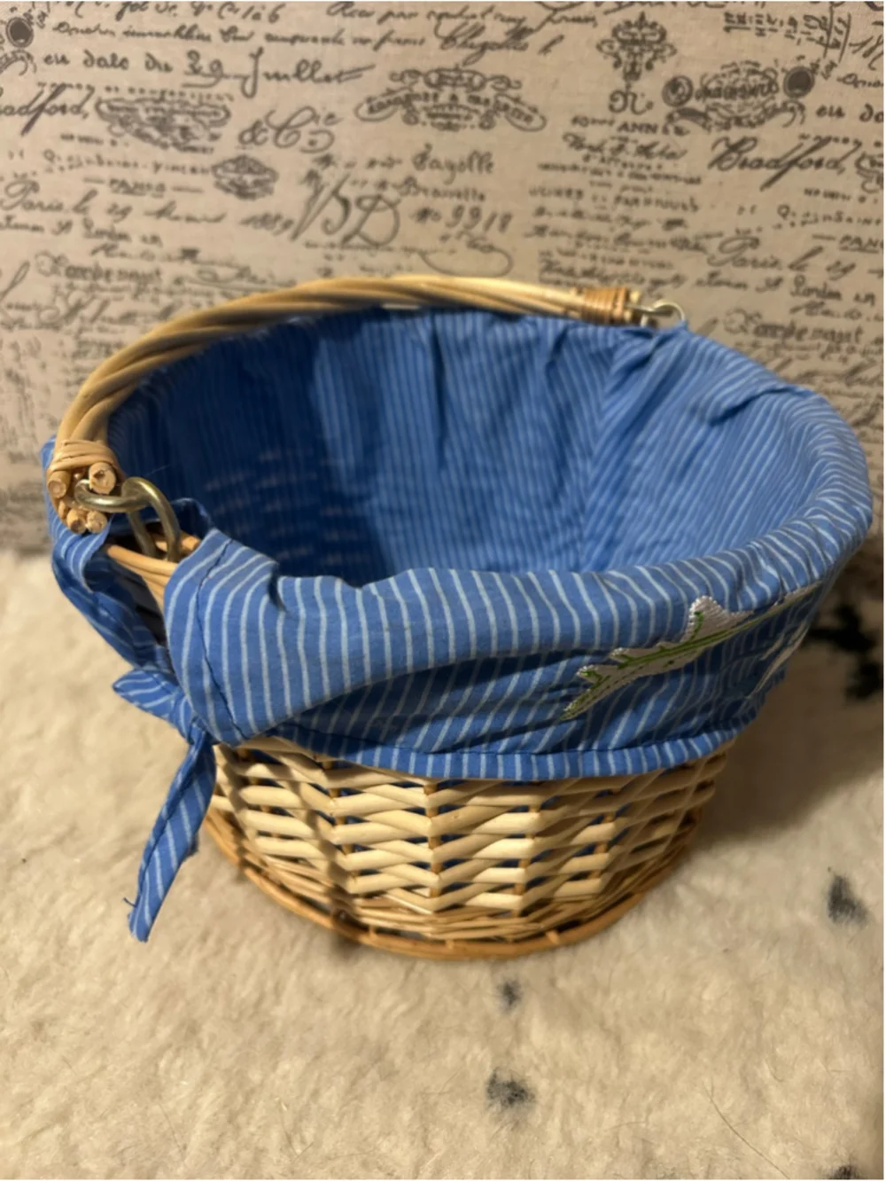 Unbranded Decorative Wicker Basket with Airplane Print, One Size, Blue/Beige